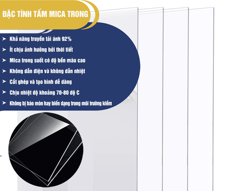 Tấm nhựa mica trong suốt đặc tính